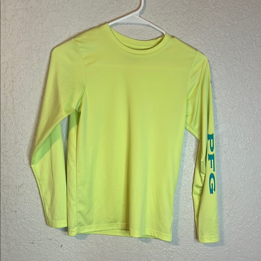 Columbia Kids Long Sleeve Tee - Neon Yellow with Blue Accents